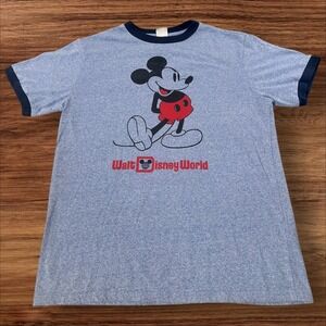 Disney Walt World Mickey Mouse Graphic T Shirt Mens Size M Blue Ringer Tee